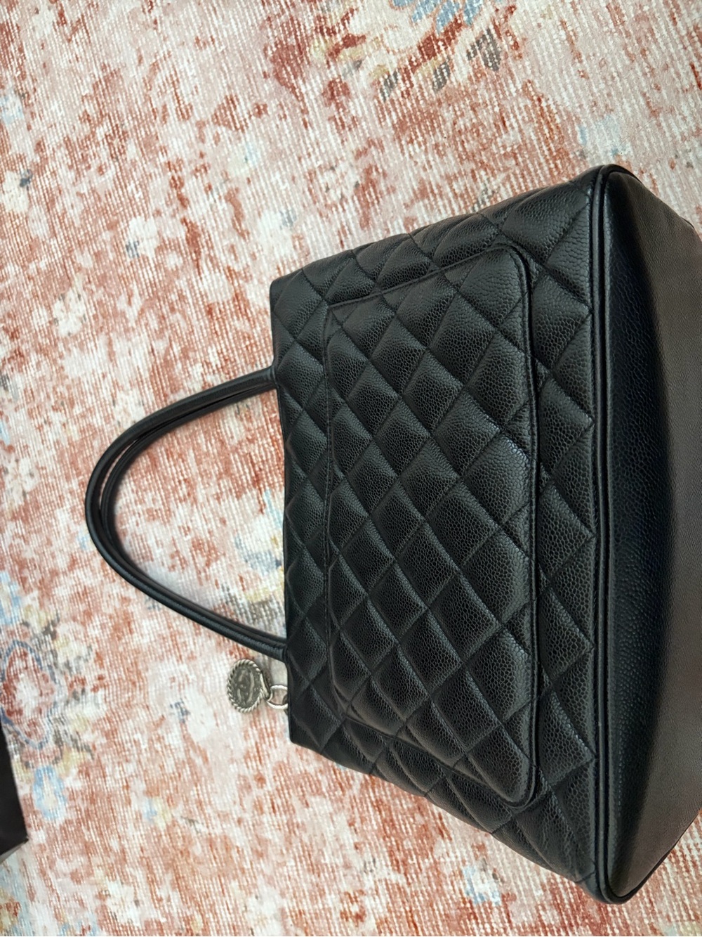 CHANEL Black Quilted Caviar Leather Tote with Interlocking CC - Picture 9 of 12